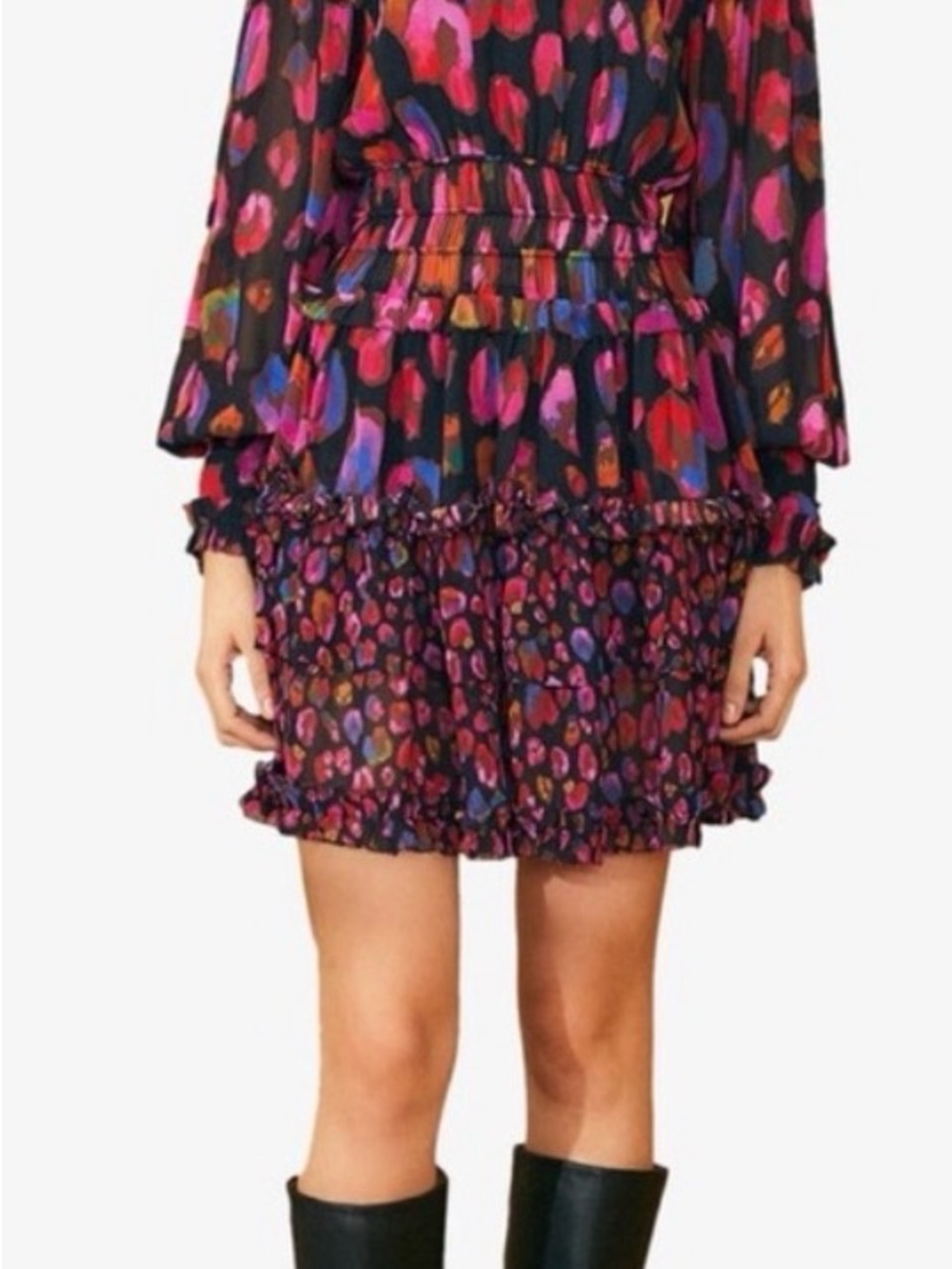 FARM Rio Black, Pink and Magenta Ruched Printed Dress